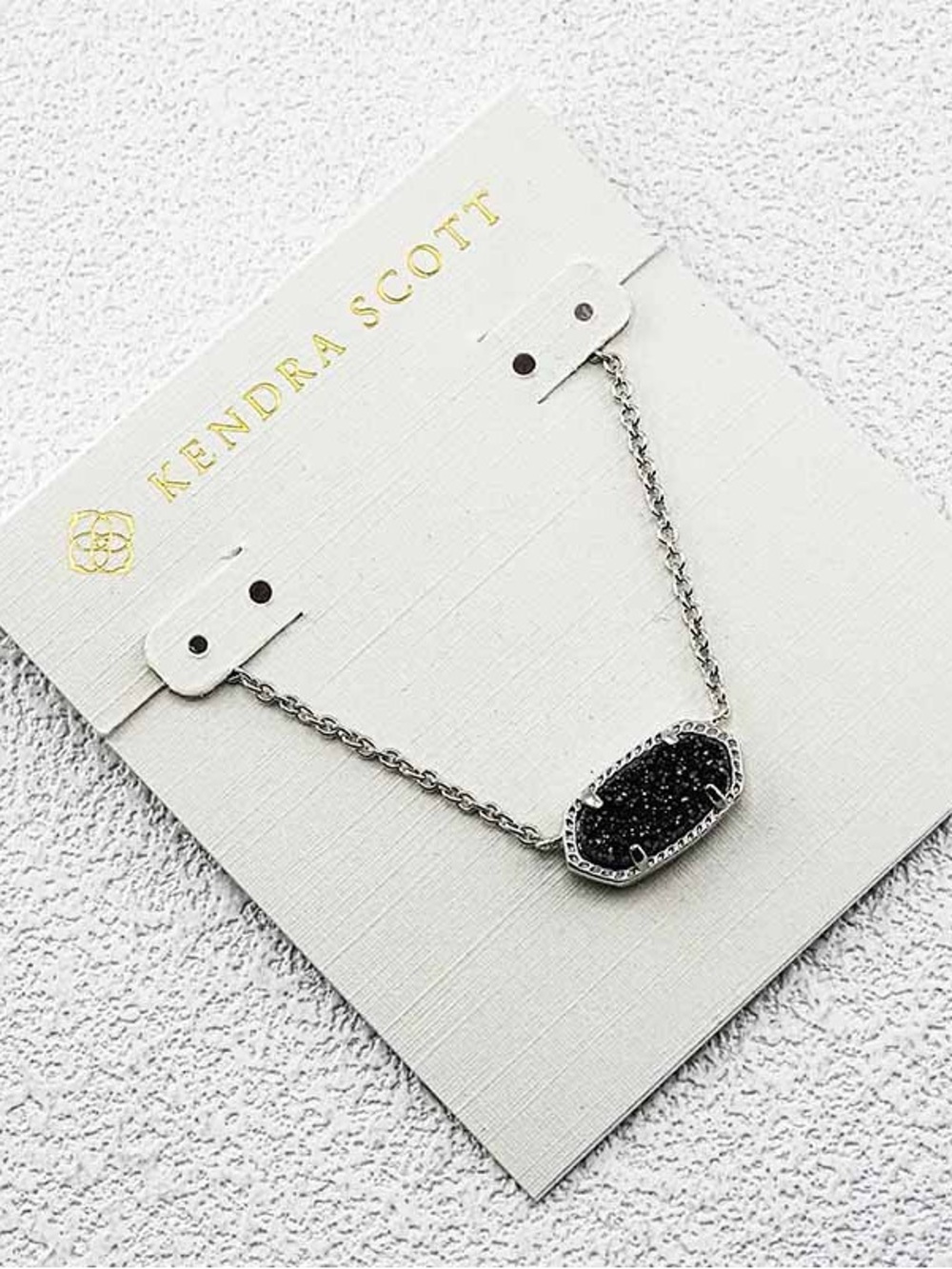 Kendra Scott Silver Necklace with Black Drusy Pendant
